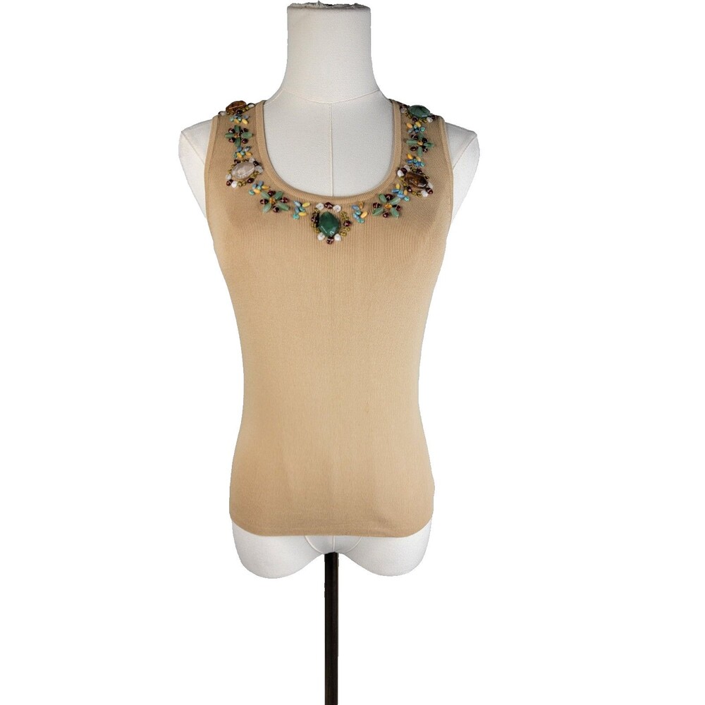 J.A.C. Beige Beaded Sleeveless  Pullover Top Size Small Y2k